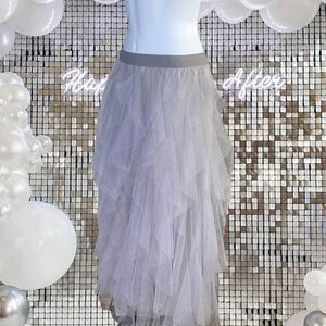 Tiered Grey Skirt Women Small Layered Dove Sheer Long​